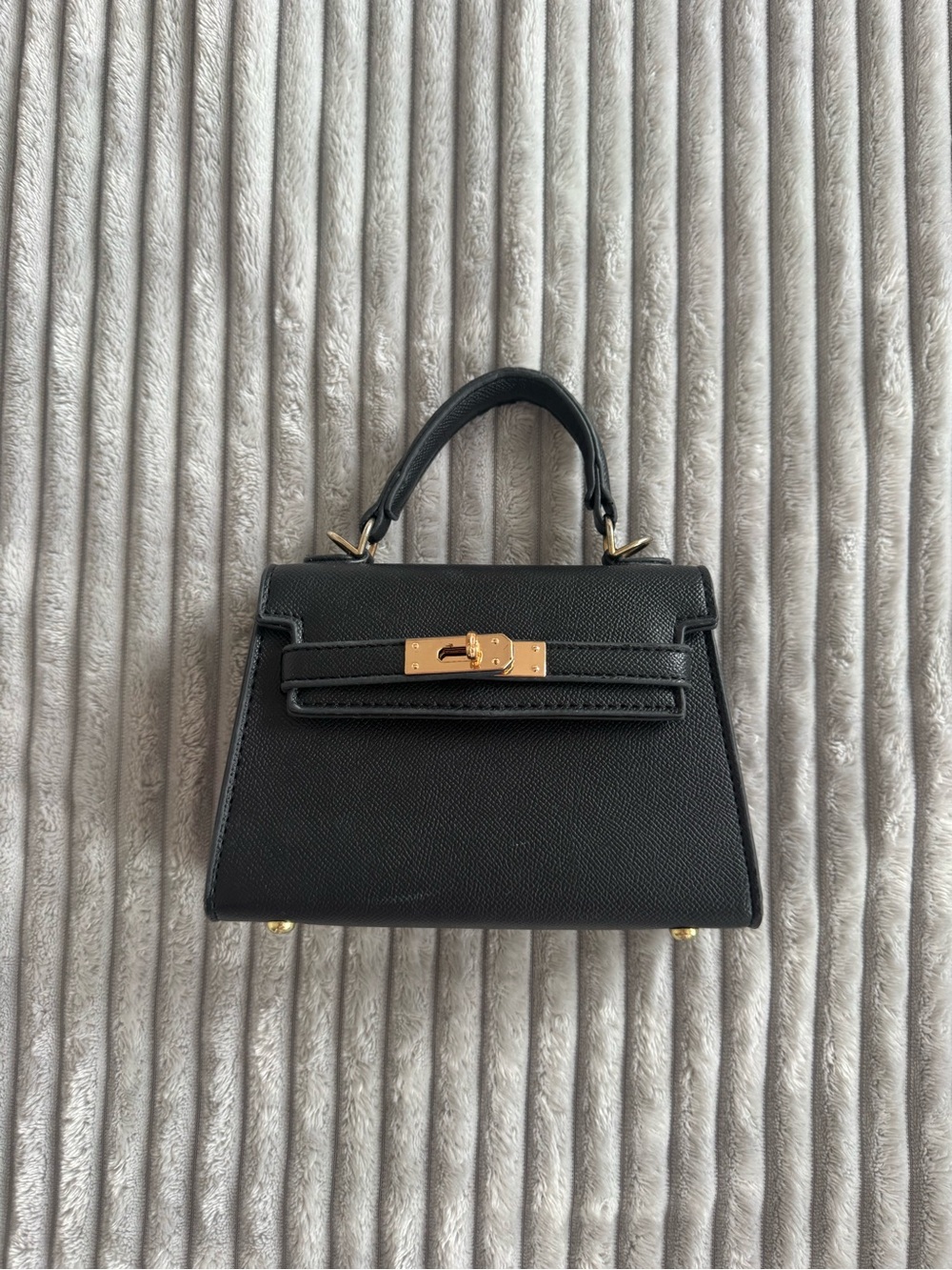 Black Mini Top Handle Crossbody Bag with Gold Hardware